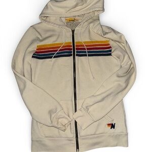 Aviator Nation 5 Stripe Hooded Zip Up Sweater